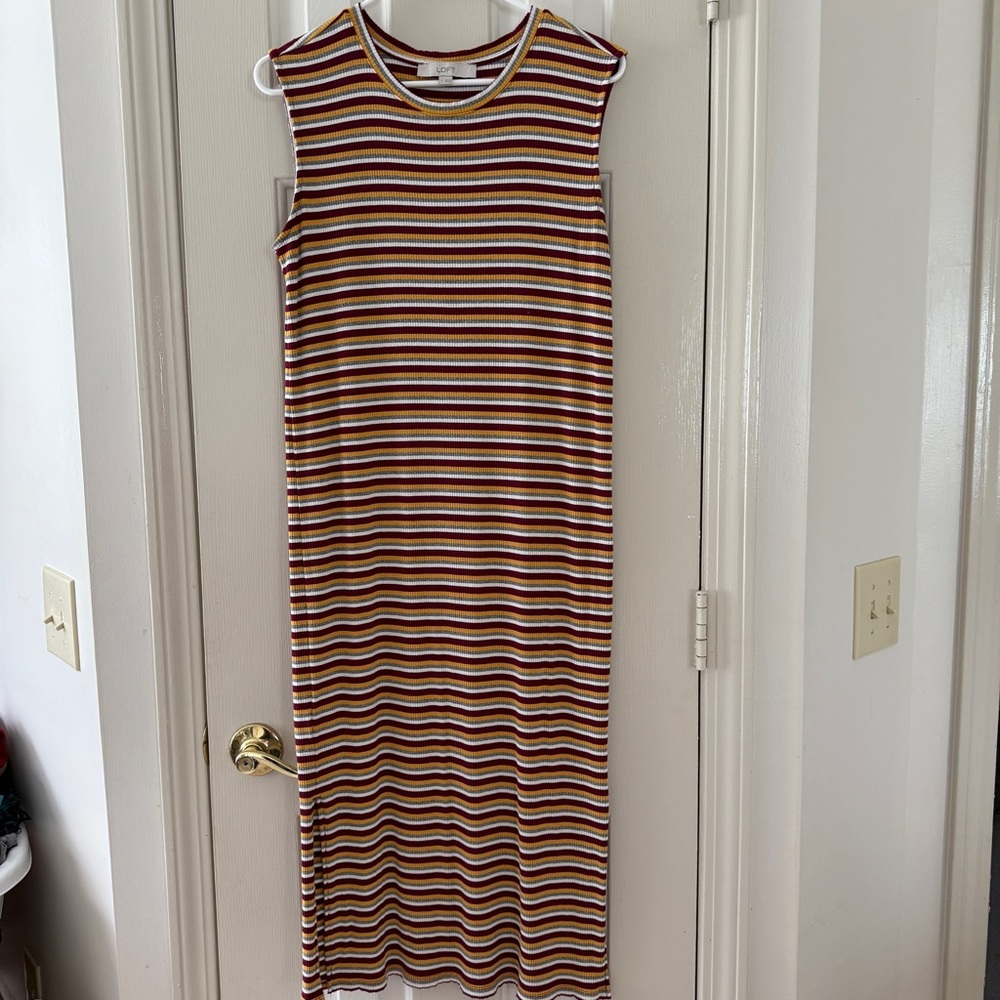 LOFT Multicolor Striped Midi Dress